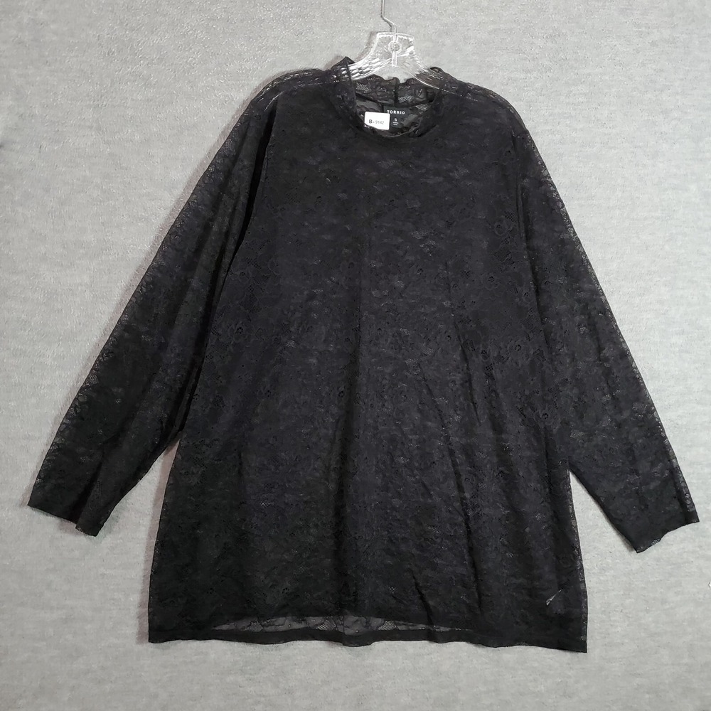 Torrid Women Top 5 Black Sheer Tunic Shirt Floral‎ Crochet Lace Long Sleeve